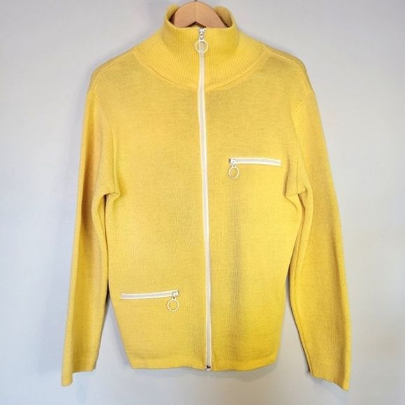 Vintage Tundra Pure Wool Yellow Zip-Up Sweater Made in Canada medium - Picture 1 of 12
